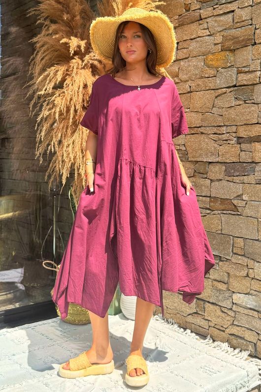 Made in Italy Tiggy Pure Cotton Smock Dress Beetroot - 